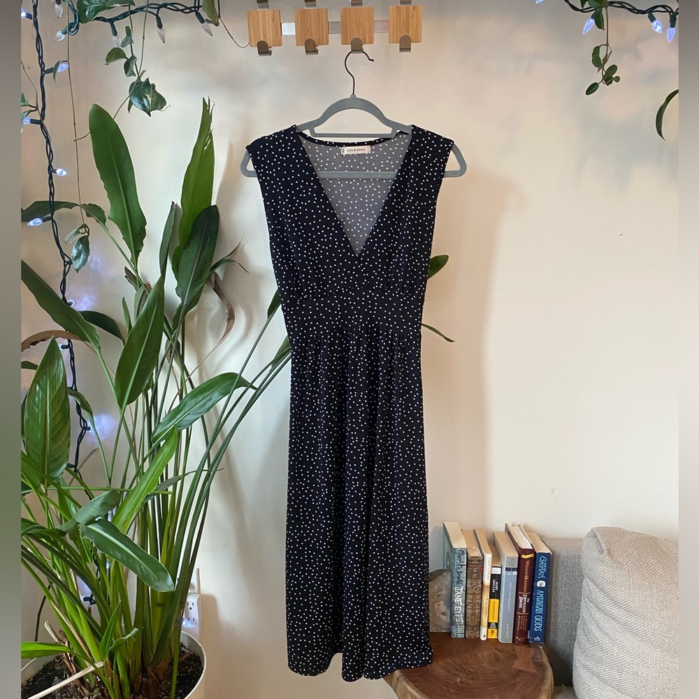 ✨ Jon & Anna black white polka dot midi dress - Size L - Tie Back ✨